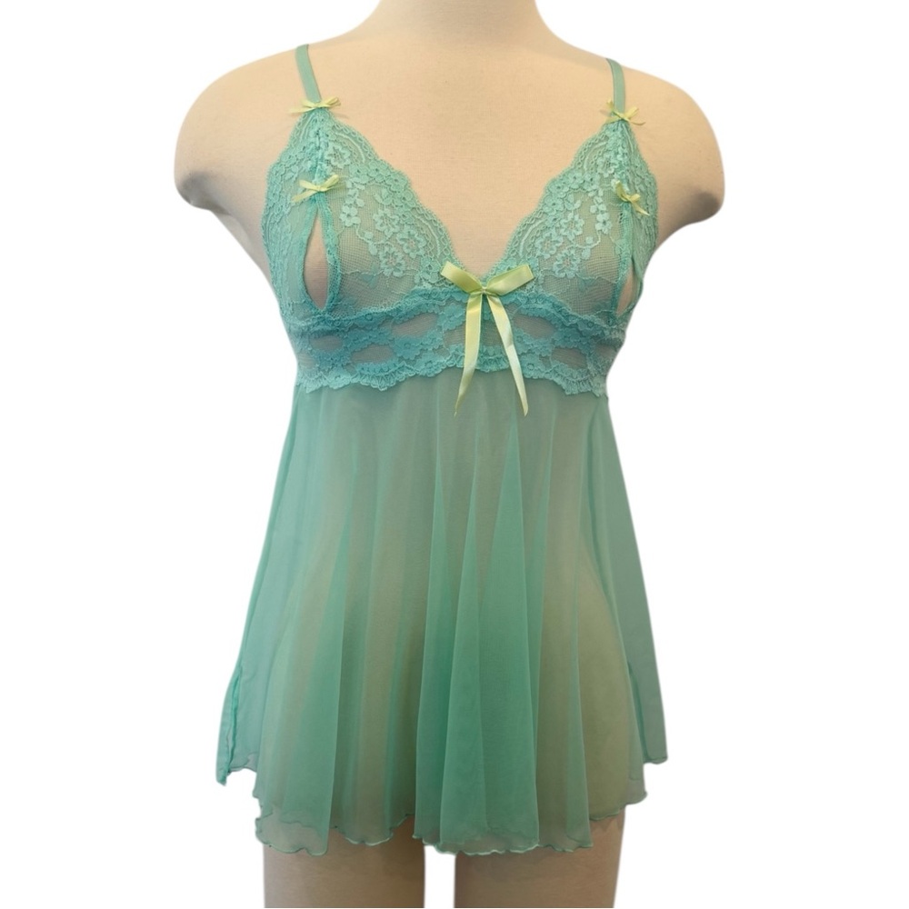 2007 Victoria’s Secret Mesh Lace Lime Green Babydoll Slip Dress Nightie L